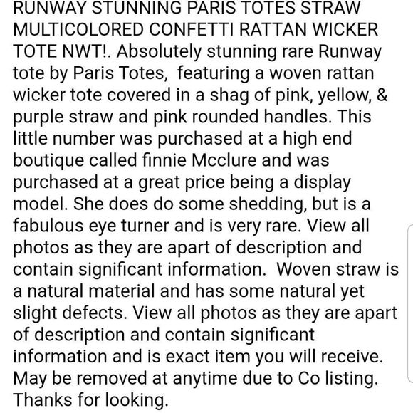 Women's Rare Runway Paris Tote Confetti Multicolored Rare Straw Raffia NWT - Picture 7 of 10